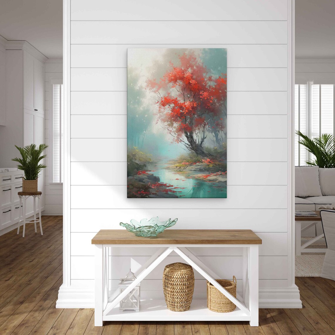 Beautiful Blossoming Tree On River Oil Painting Print On Read To Hang - Image 2