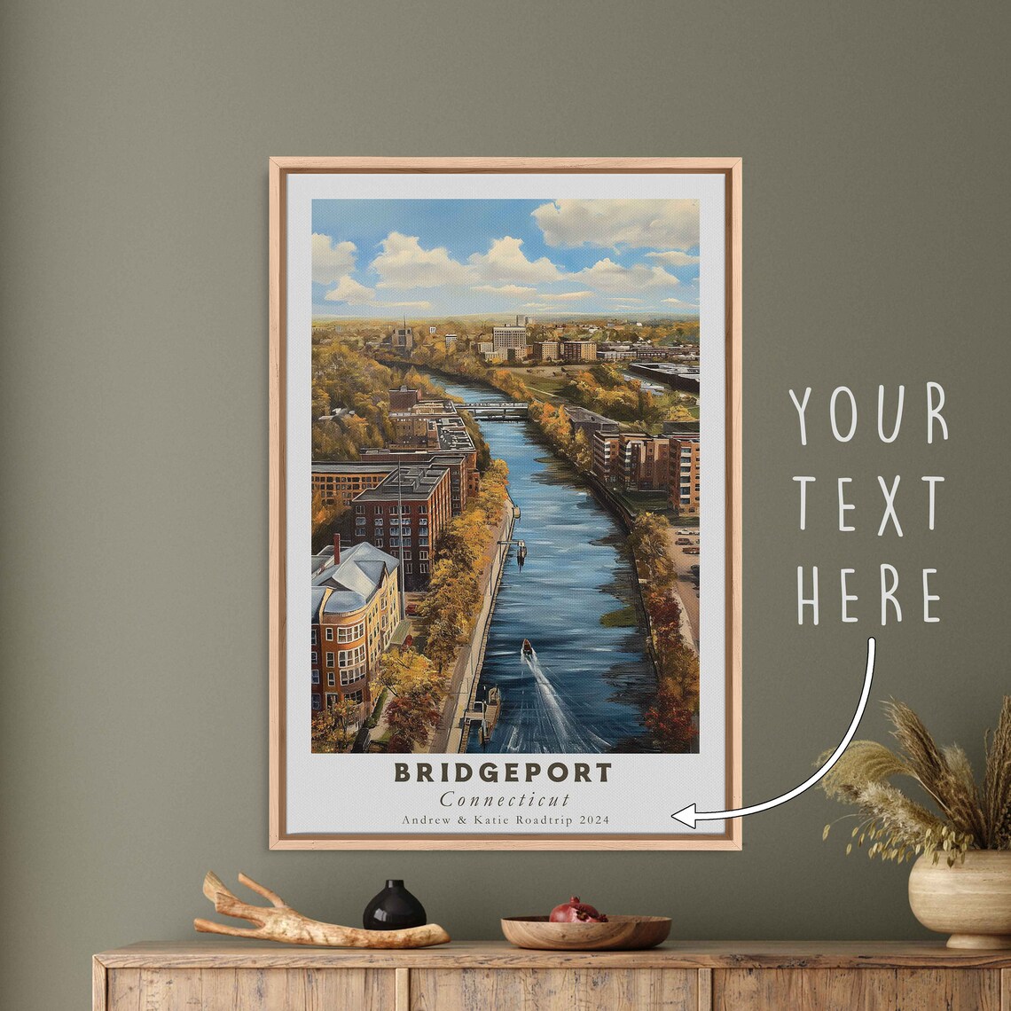 Bridgeport Connecticut River City Aerial Autumn View Travel Poster - Image 3