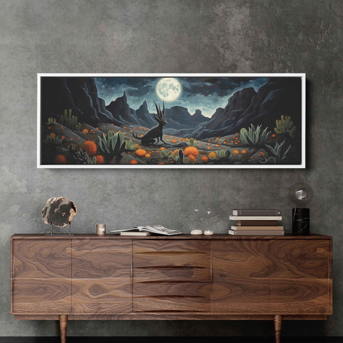 Chupacabra Under Full Moon Desert Canyon Night Cryptid Fantasy Art - Image 3