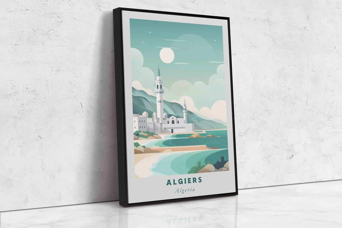 Algiers Algeria White Mosque Bay Minarets Seaside Travel Poster - Image 2