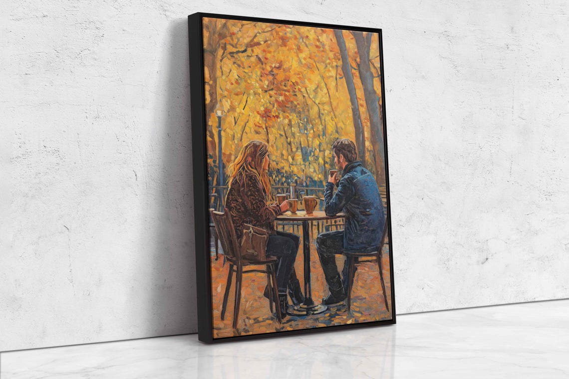 Romantic Coffee Date At Outdoor Cafe Amid Fall Foliage Art Poster - Image 4