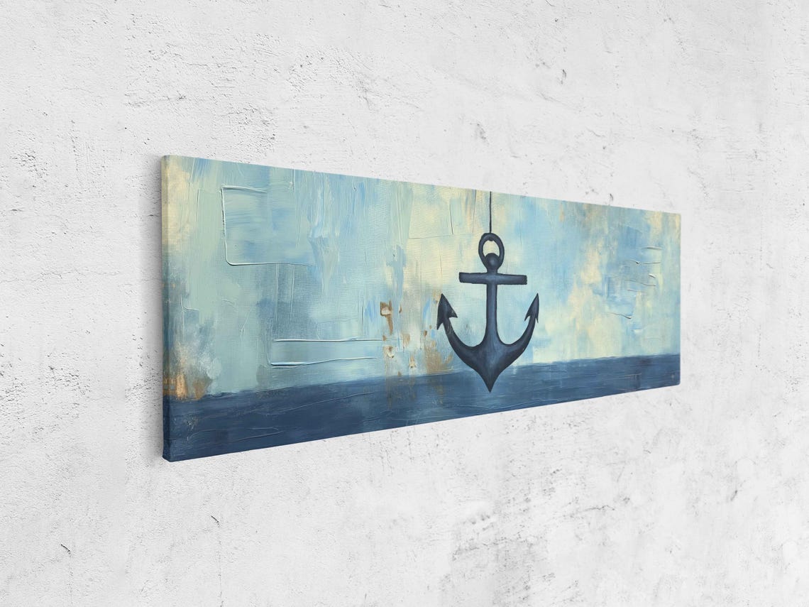 Dark Blue Anchor On Abstract Sea Acrylic Nautical Painting Poster - Image 4