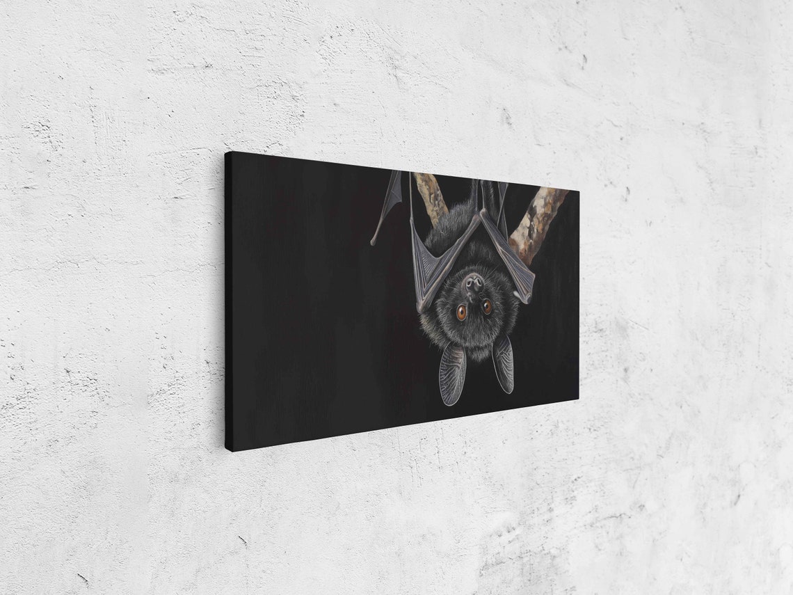Black Bat Hanging Upside Down Dark Halloween Animal Art Poster - Image 4