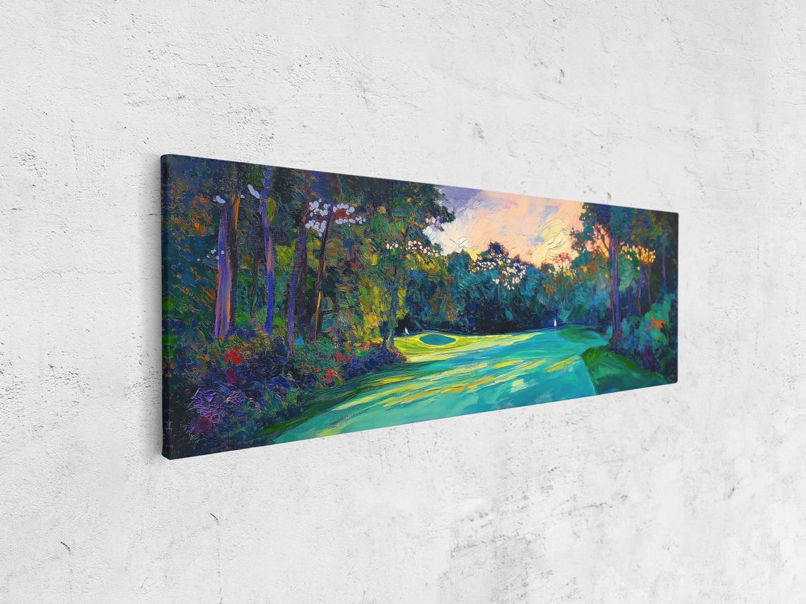 Golf Fairway At Sunset Through Dark Woods Green Painting Poster - Image 4