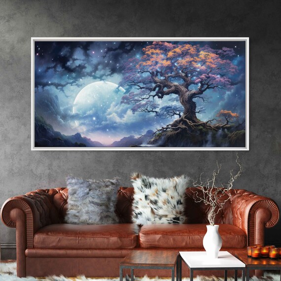 Enchanted Moonlit Tree Full Moon Starry Night Magical Forest Wall Poster