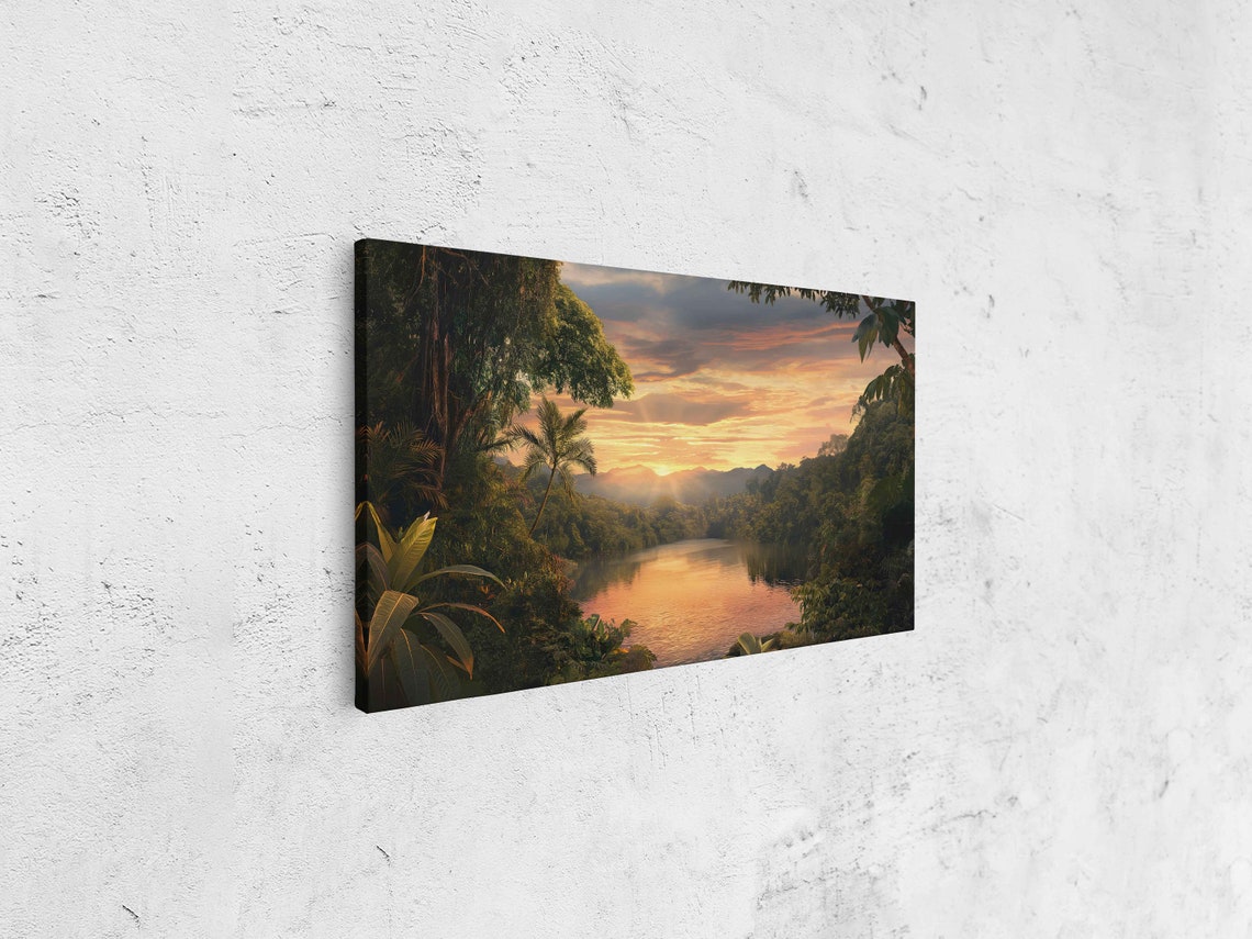 Rainforest At Sunset Panoramic Shot Wall Art Print Lush Jungle Lake Landscape Tropical Climate Nature Poster Ready To Hang - Image 4