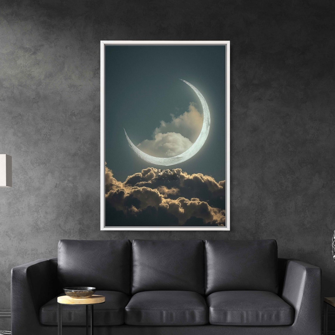 Crescent Moon Above Clouds Hyperrealism Photo Wall Art Print Celestial Poster Minimalistic Print Impressionism Ready To Hang - Image 2