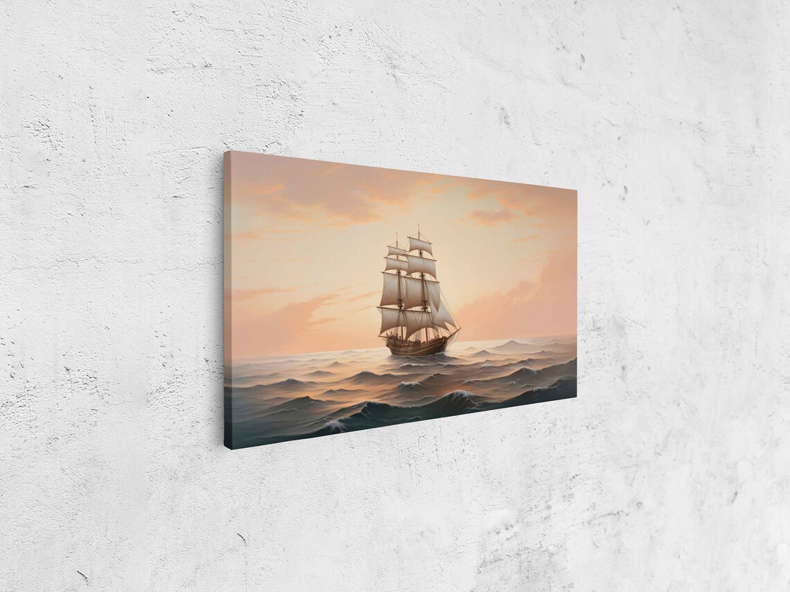Vintage Tall Sailing Ship Ocean Sunset Waves Classic Nautical Seascape Poster - Image 4