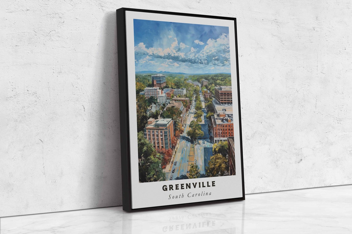 Greenville South Carolina Acrylic Painting Travel Art Framed Wall Art Framed Fine Art Poster Paper Print Travel Home Decor - Image 2