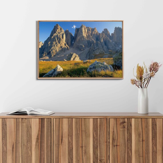 Dolomite Alps At Sunset Breathtaking View Wall Art Print Italian Mountain Range Lush Cliffside Valley Ready To Hang