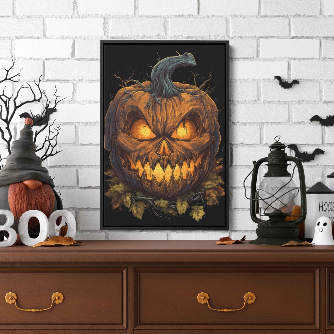 Glowing Eyed Jack O Lantern Evil Pumpkin Halloween Wall Art Print