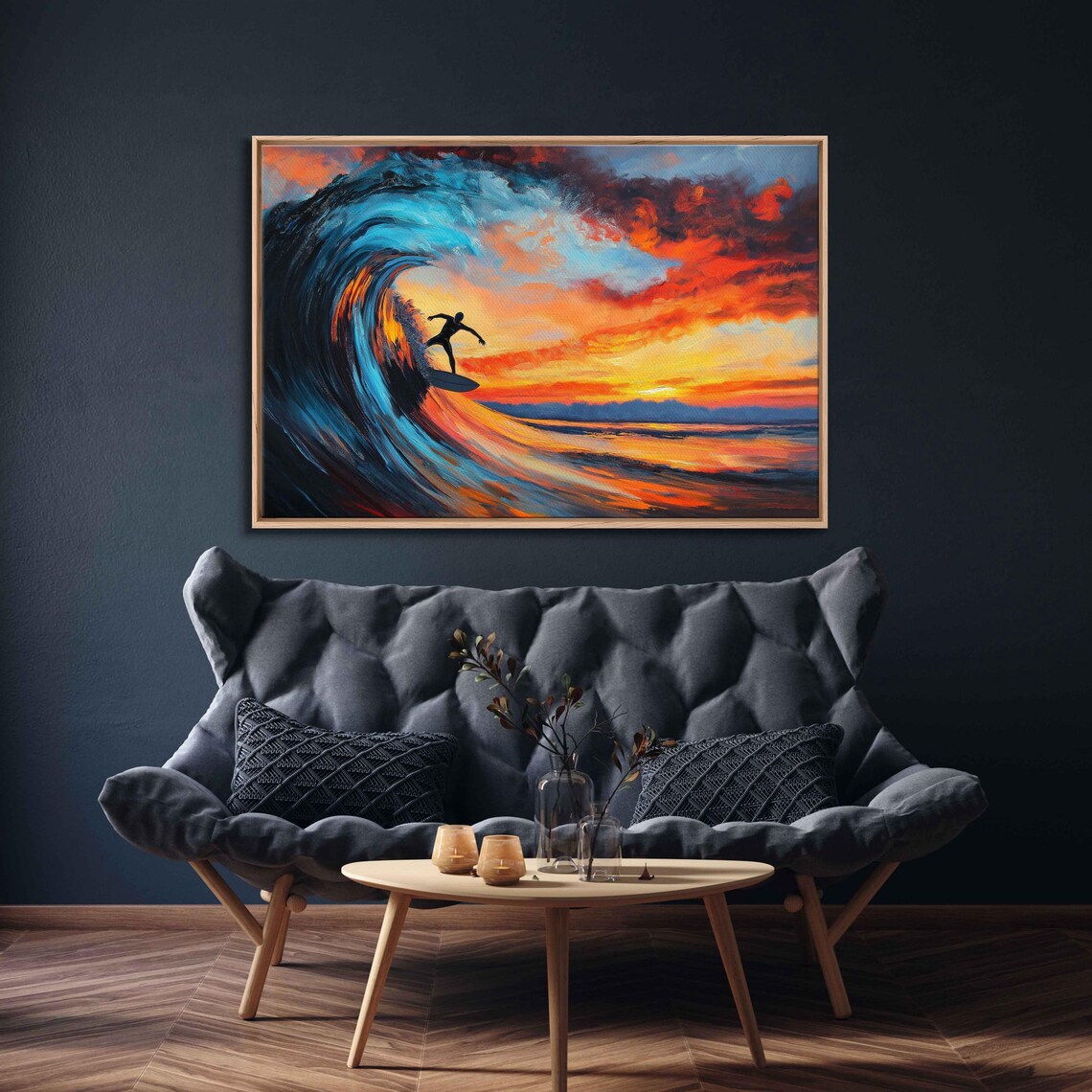 Surfer Riding Massive Wave at Sunset, Travel Poster - Image 3