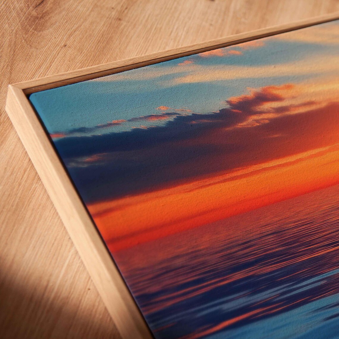 Serene Ocean Sunset Painting Vibrant Orange Deep Blue Calm Waves Wall Art - Image 2