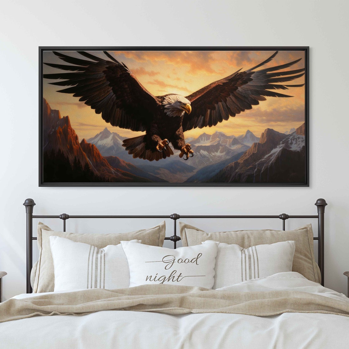 Bald Eagle Soaring Over Snowy Mountains At Sunrise Wildlife Print - Image 3