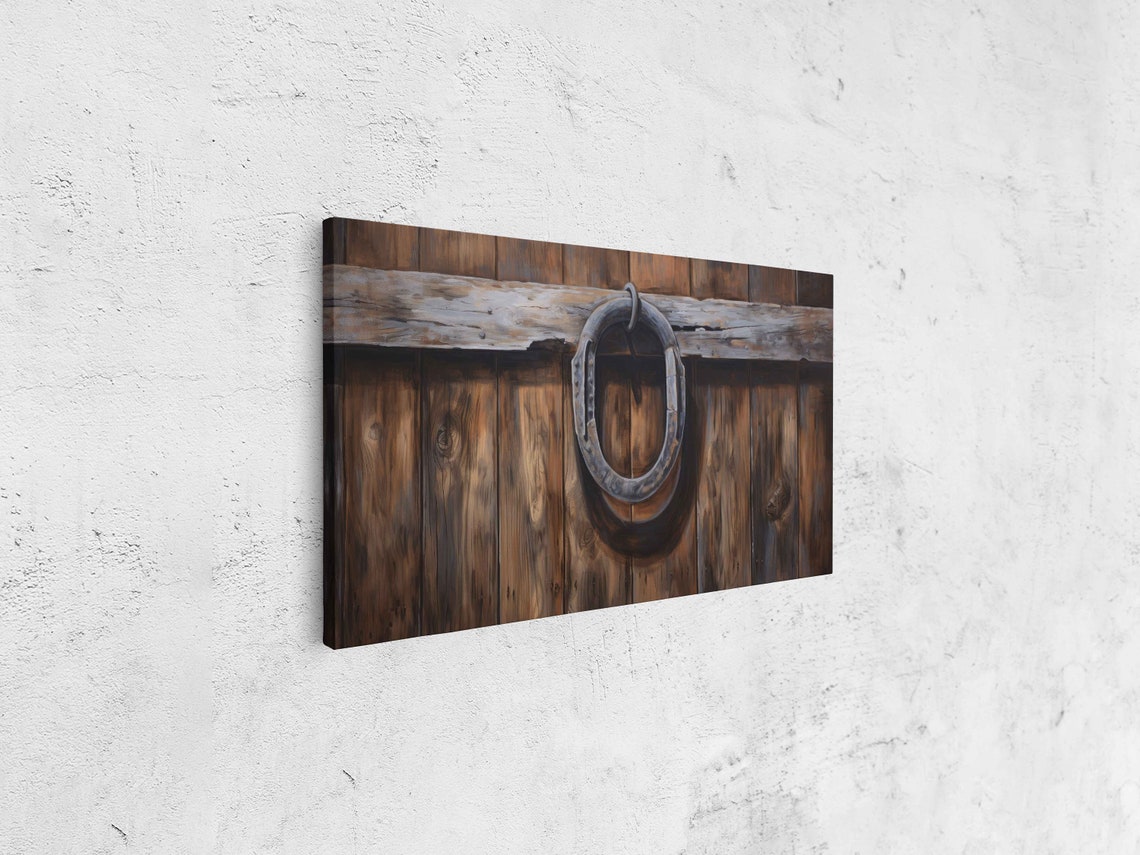 Rustic Horseshoe On Weathered Barn Door Planks Farmhouse Art Print - Image 4