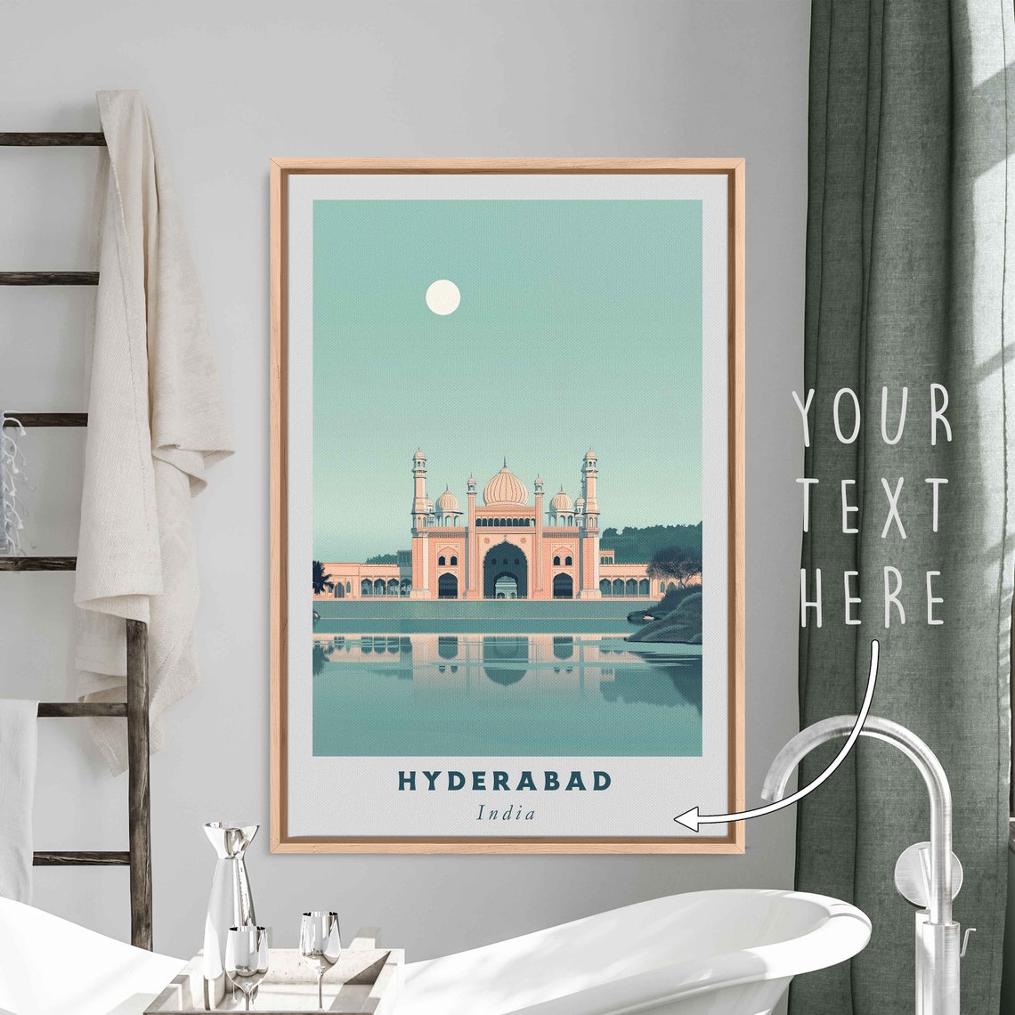 Hyderabad India Grand Mosque Domes Lake Reflection Art Poster