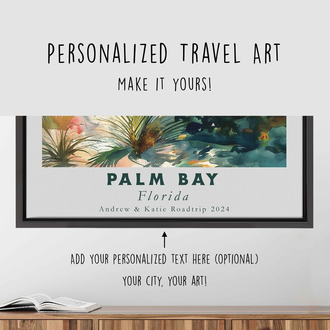 Palm Bay Florida Tropical Palm Beach Flowers Watercolor Art Poster - Image 4