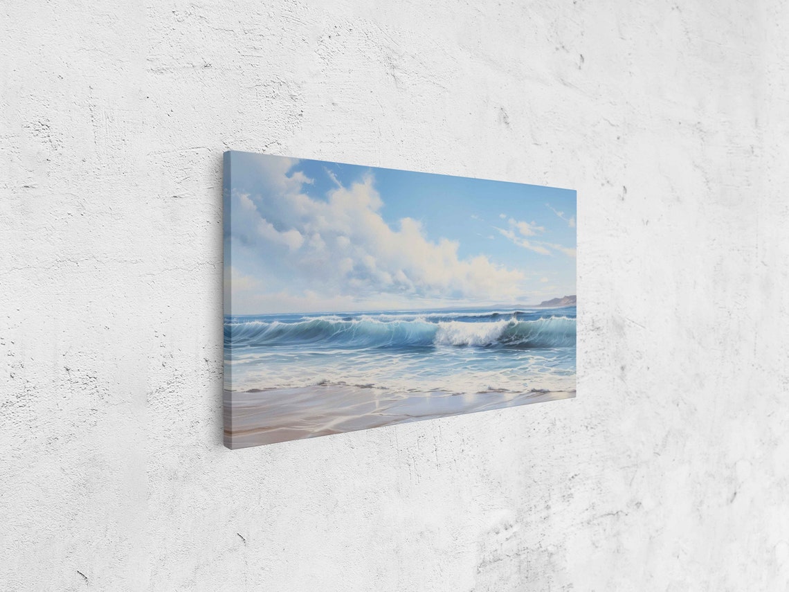Rolling Ocean Waves Sandy Beach Bright Blue Sky Seascape Poster - Image 4