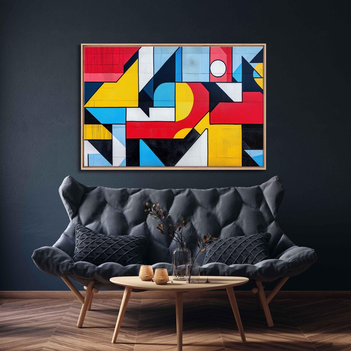 Energetic Abstract Mural, Geometric Shapes Bold Lines