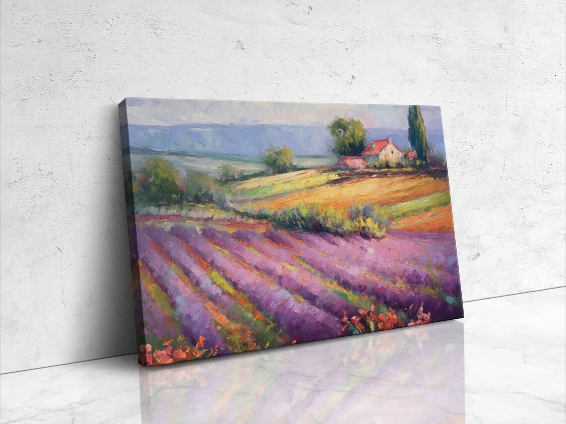 Lavender Field Farm Impressionist Oil Art Print - Image 4
