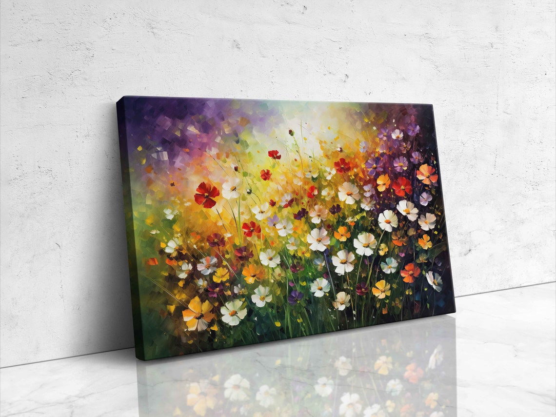 Field Of Wildflowers Palette Knife Oil Painting Vibrant Colors Print On Ready To Hang Mothers Day Gift Gift For Moms - Image 4