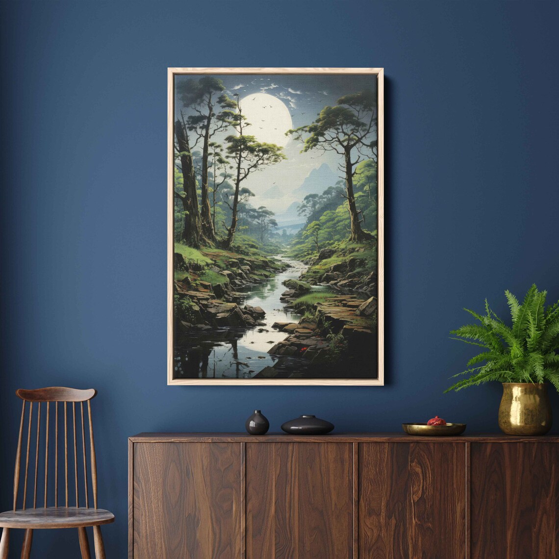 Sunlit Forest Stream Tranquil Nature Painting Framed Print Ready To Hang - Image 2