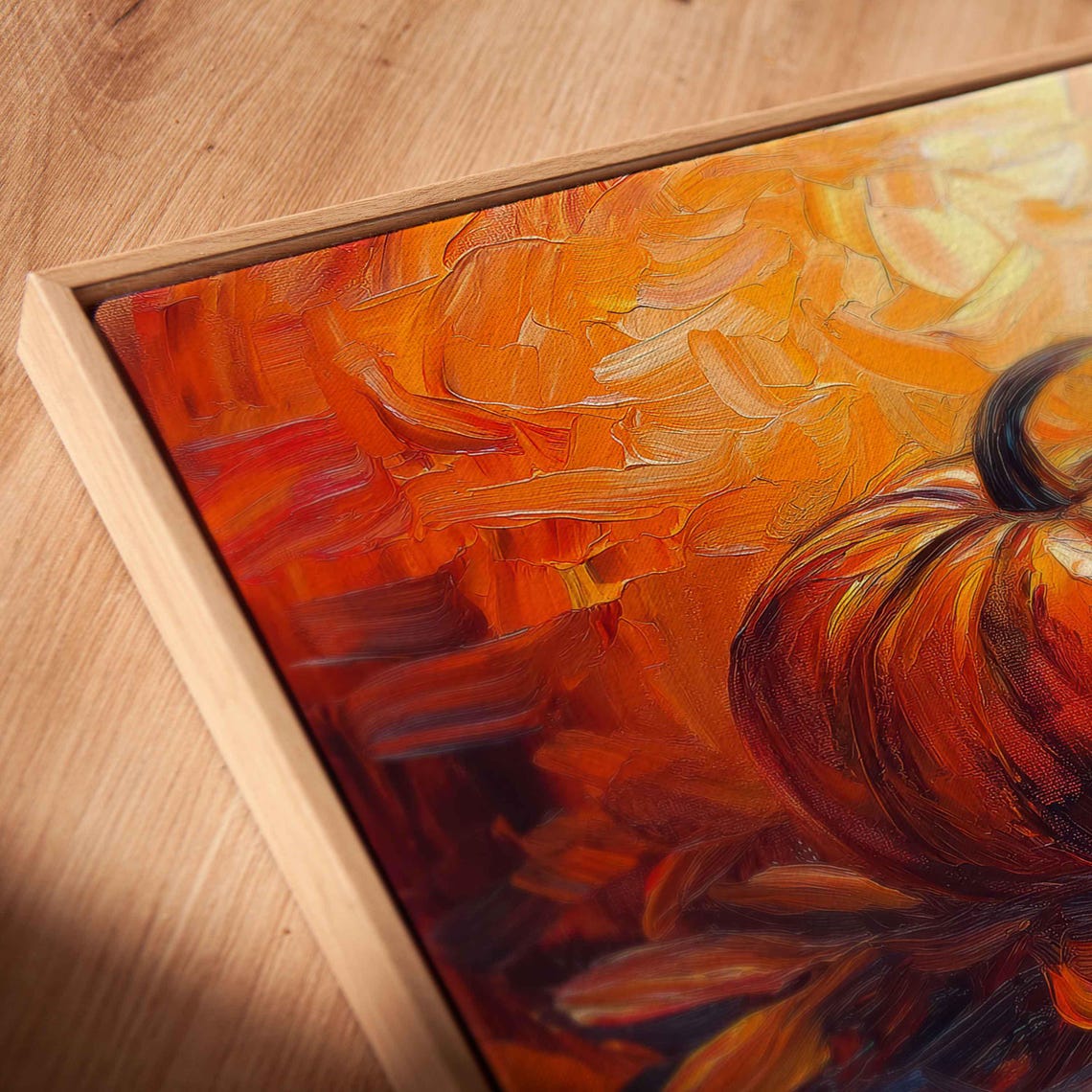 Steaming Teacup With Pumpkin On Fiery Orange Abstract Art Print - Image 2