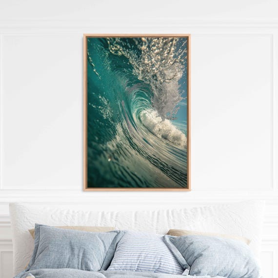 Detailed Ocean Wave Breaking Wall Art Print Gift For Surfer Ocean Art Ready To Hang