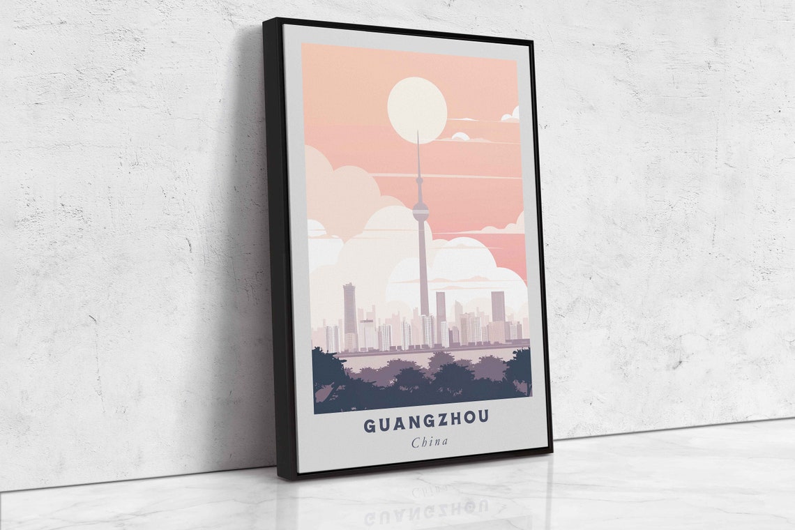 Guangzhou China Canton Tower Skyline Sunset Clouds Travel Poster - Image 2