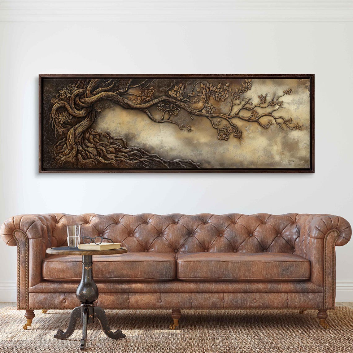 Bronze Tree Of Life Branch Textured Sepia Wall Art Panoramic Poster - Image 3