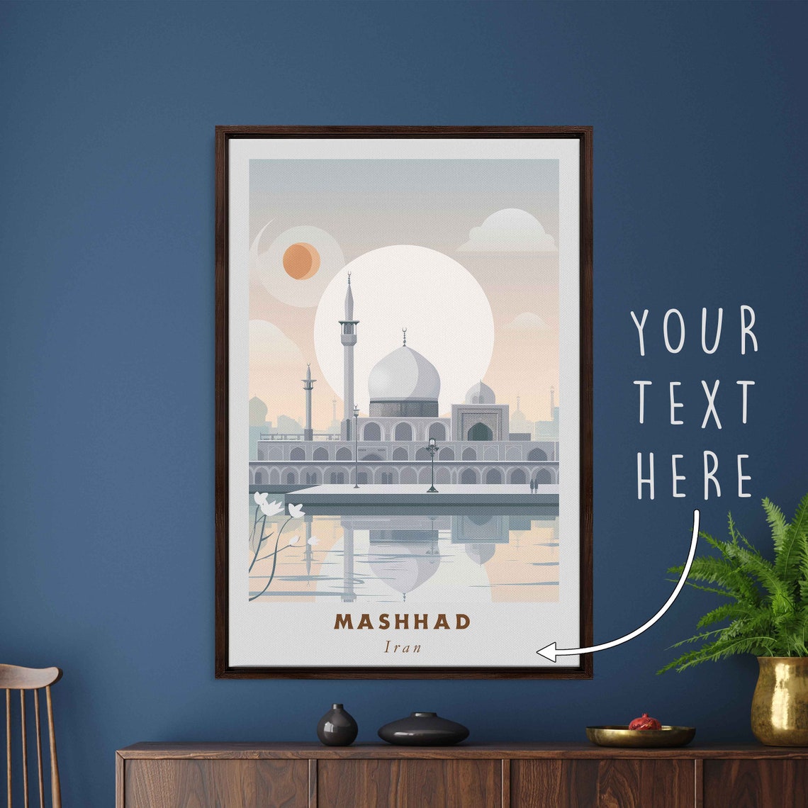 Mashhad Iran Shrine Dome Pool Reflection Sunrise Travel Poster