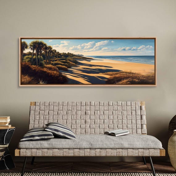 Kiawah Island Beach Scene Wall Art Print Palm Trees Golden Sands Ocean Waves