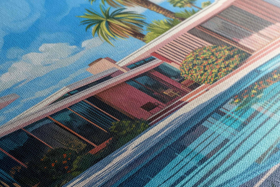 Retro Mid Century Villa With Pool Palms Sunshine Illustration Print - Image 2