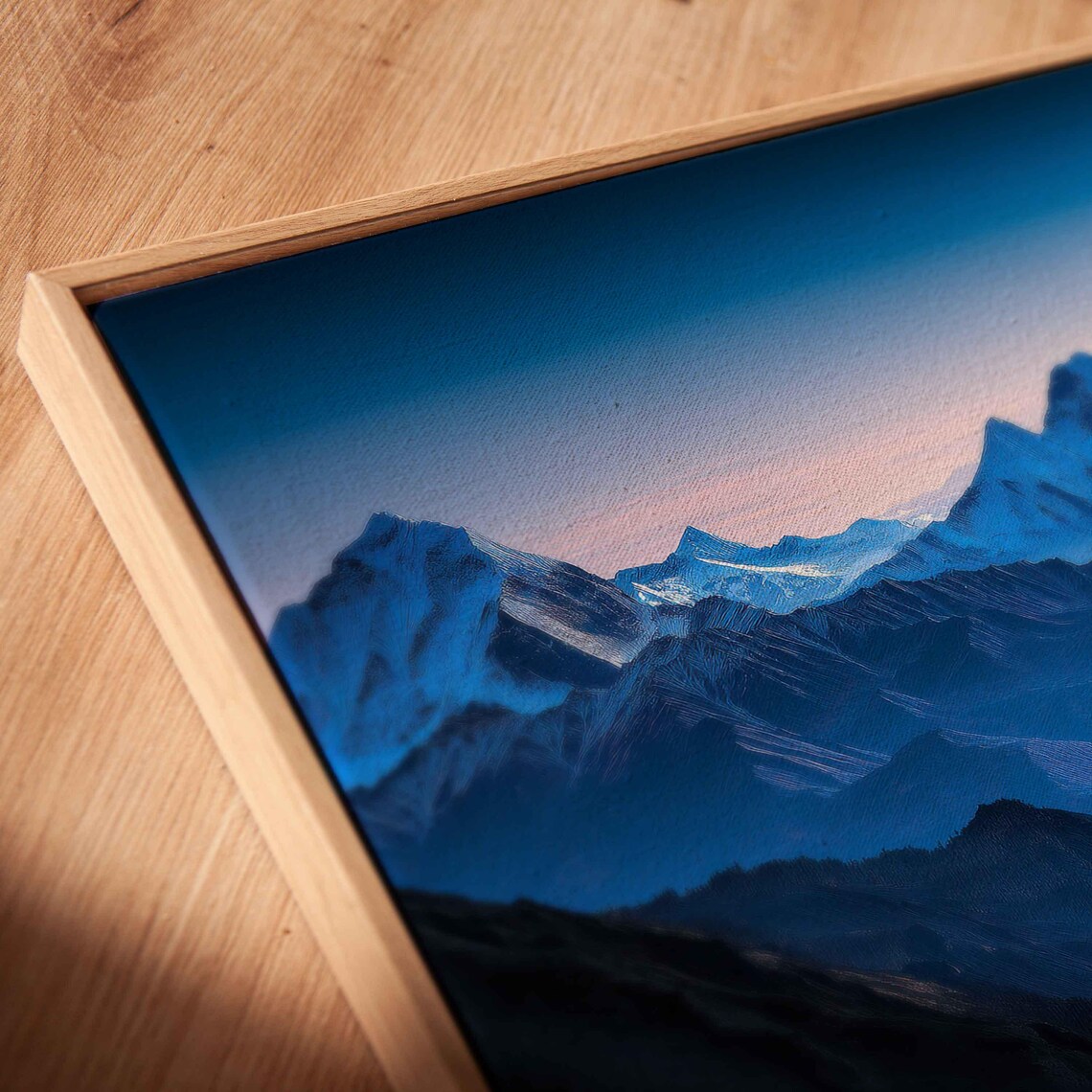 Himalayan Mountain Range Wall Art Print Stunning Snow Layers Vibrant Blues Golden Light - Image 2