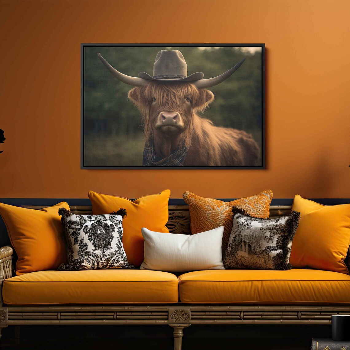 Highland Cow in Cowboy Hat Rustic Wall Art Print - Image 2