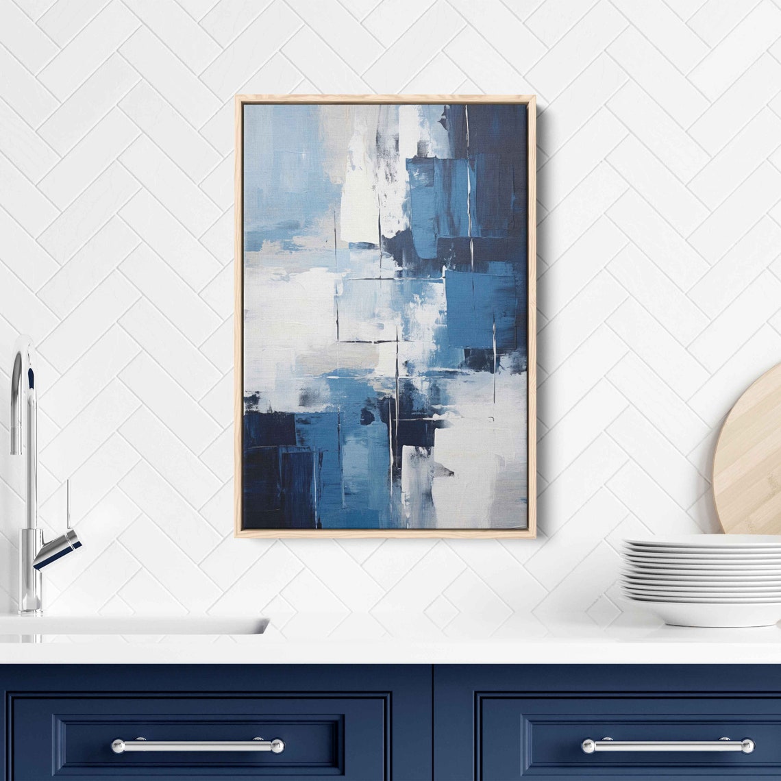 Navy Blue Abstract Palette Knife Painting Modern Minimalist Art Print