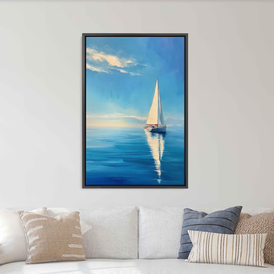 Sailboat With Tall White Sails Calm Blue Ocean Vertical Poster - Image 3