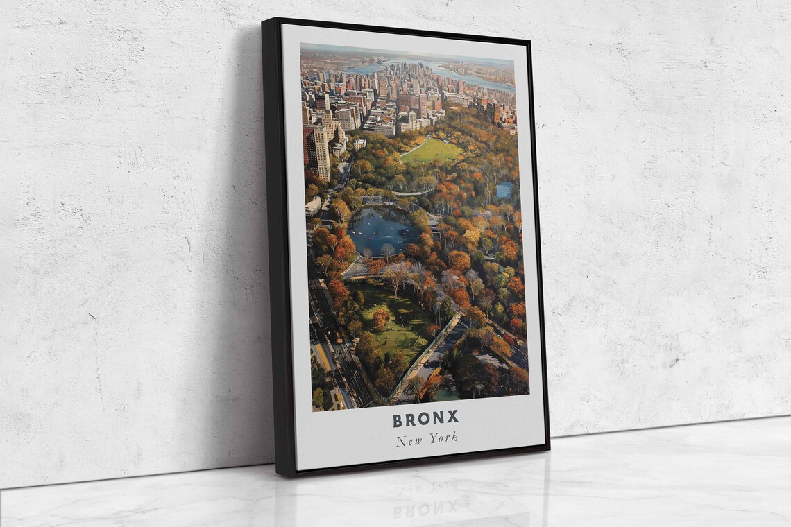 Bronx New York Park And Lake Autumn Aerial City Travel Poster - Image 2