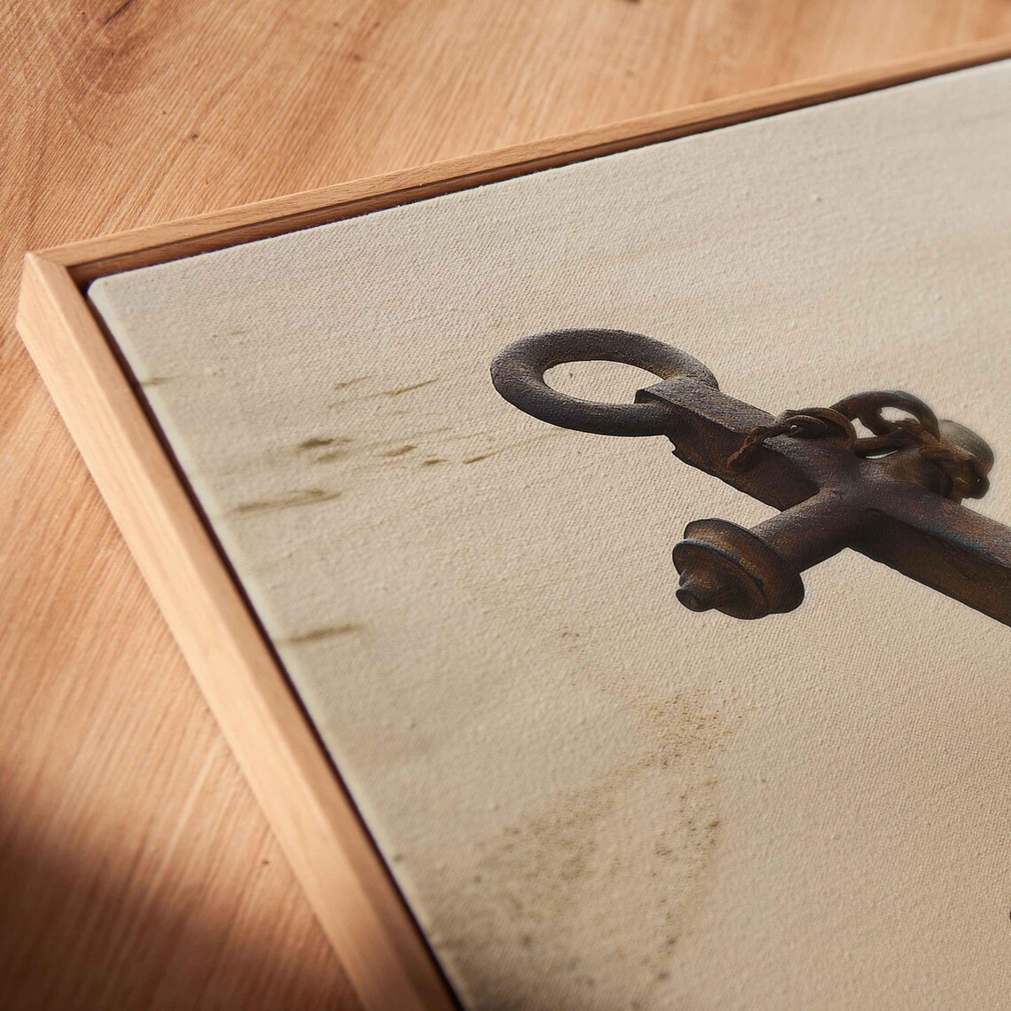 Rusty Vintage Anchor Resting On Pale Sandy Beach Coastal Wall Art Poster - Image 2