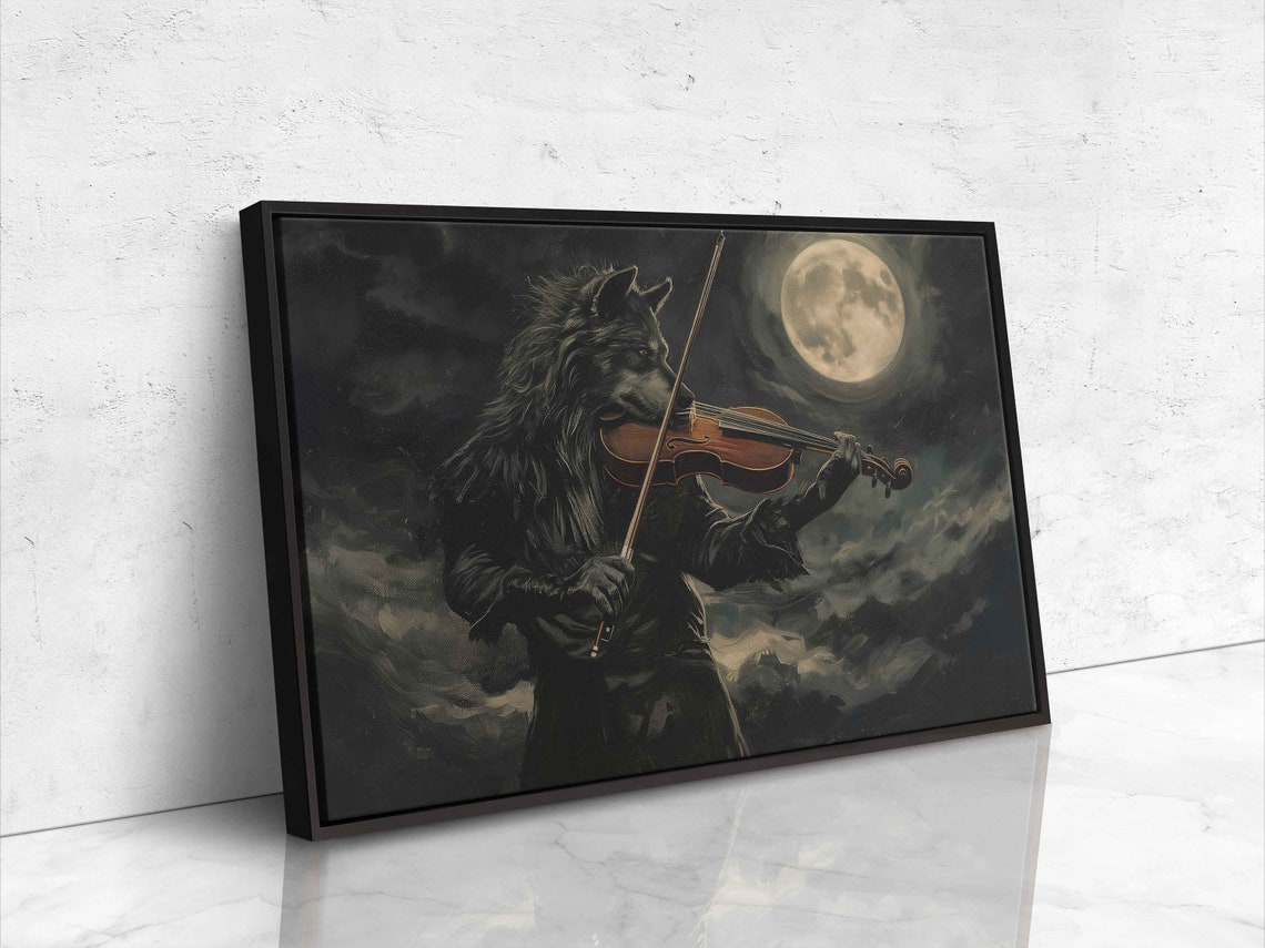 Werewolf Playing Violin Under Full Moon Night Halloween Poster - Image 4