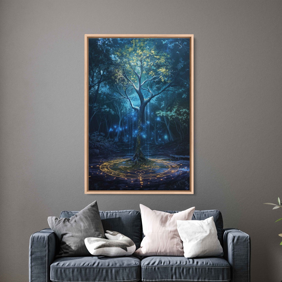Magical Glowing Enchanted Tree Blue Night Forest Fantasy Art Poster - Image 2