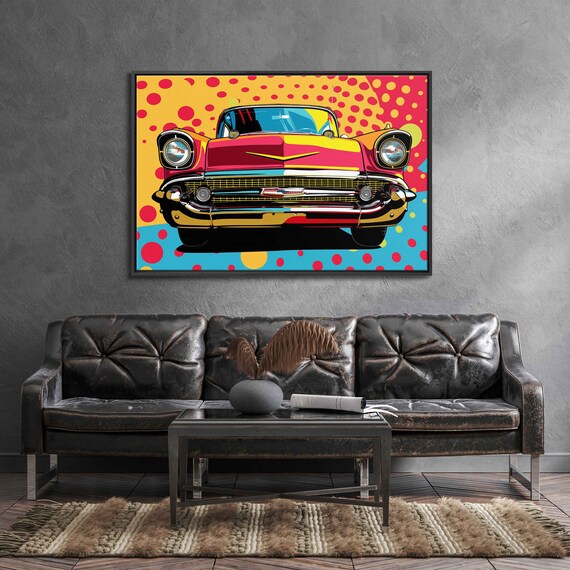 Classic Car Pop Art Depiction With Bright Colors Wall Art Print Abstract Art Gift For Car Lover Ready To Hang