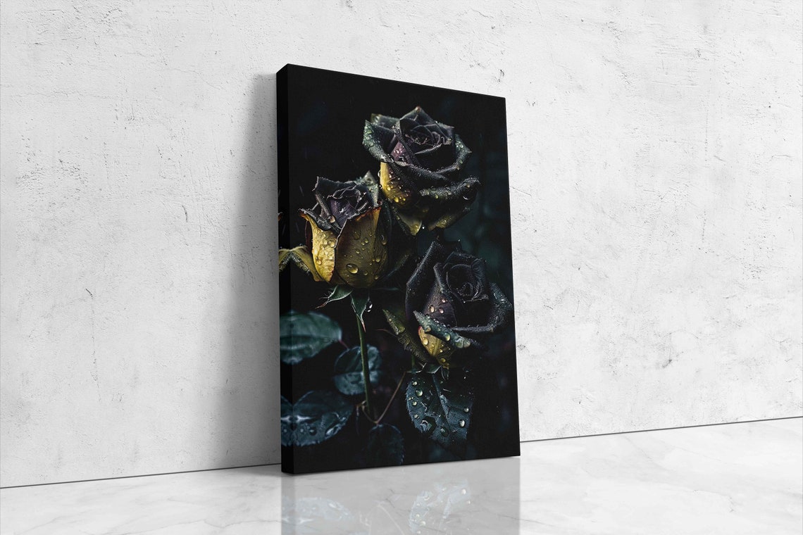 Black Roses With Water Droplets Moody Gothic Floral Art Poster - Image 4