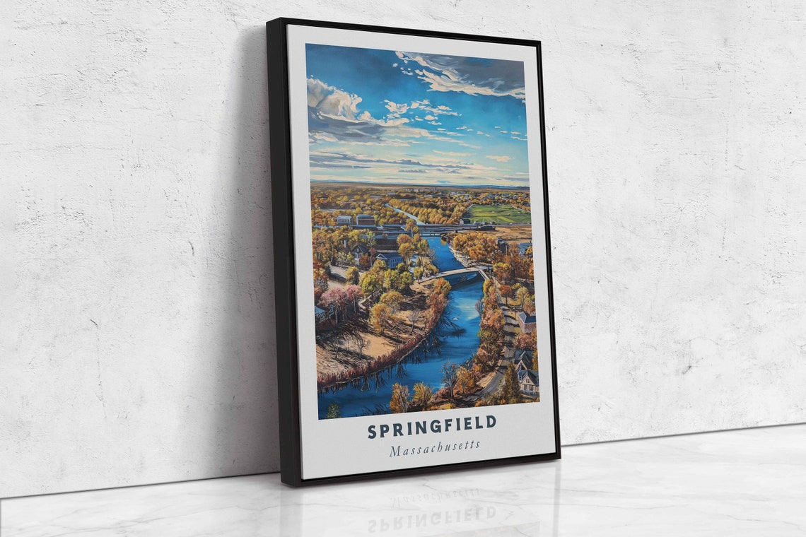 Springfield Massachusetts Autumn River Bridges Aerial View Art Print - Image 2