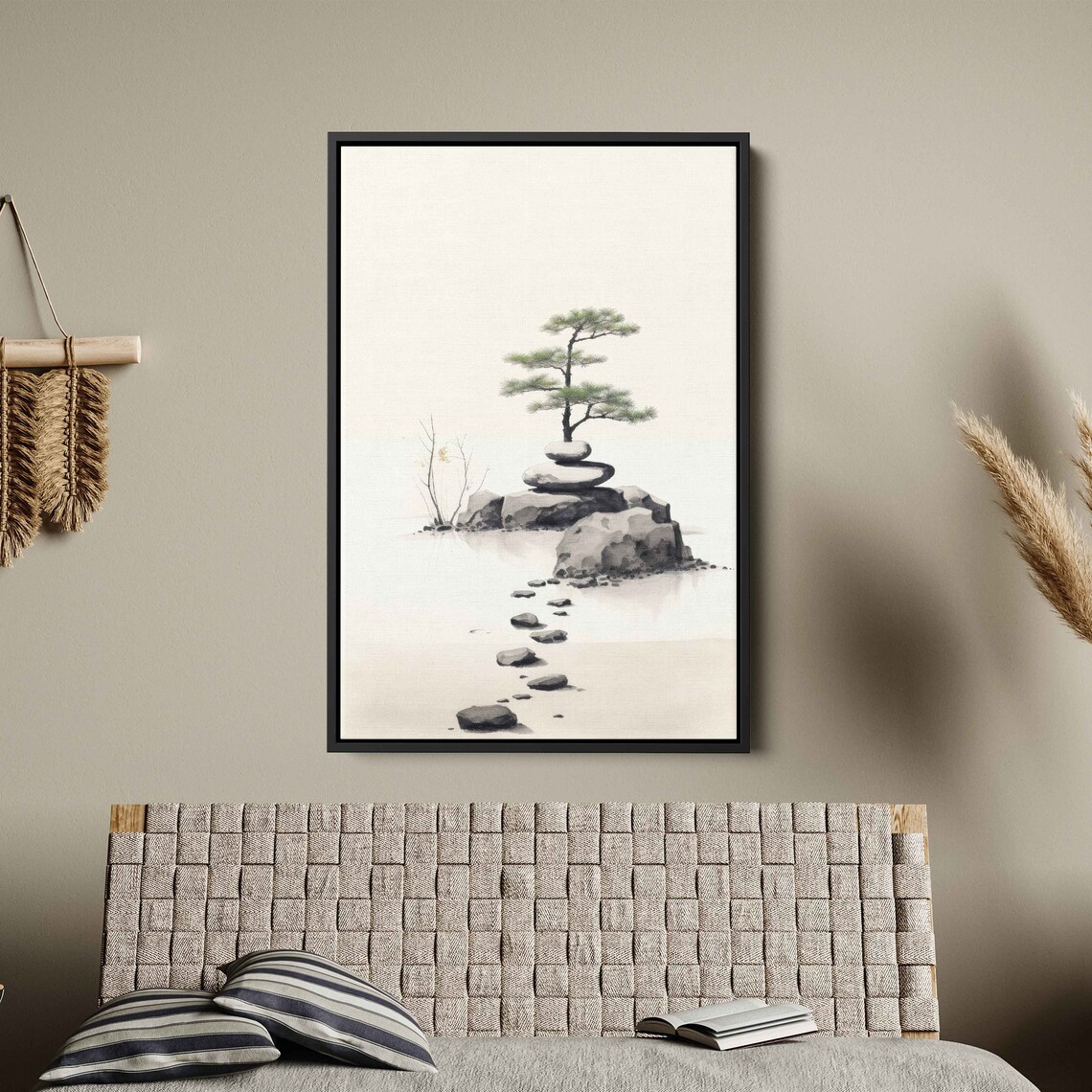 Japanese Zen Garden Watercolor Art Print, Minimalist