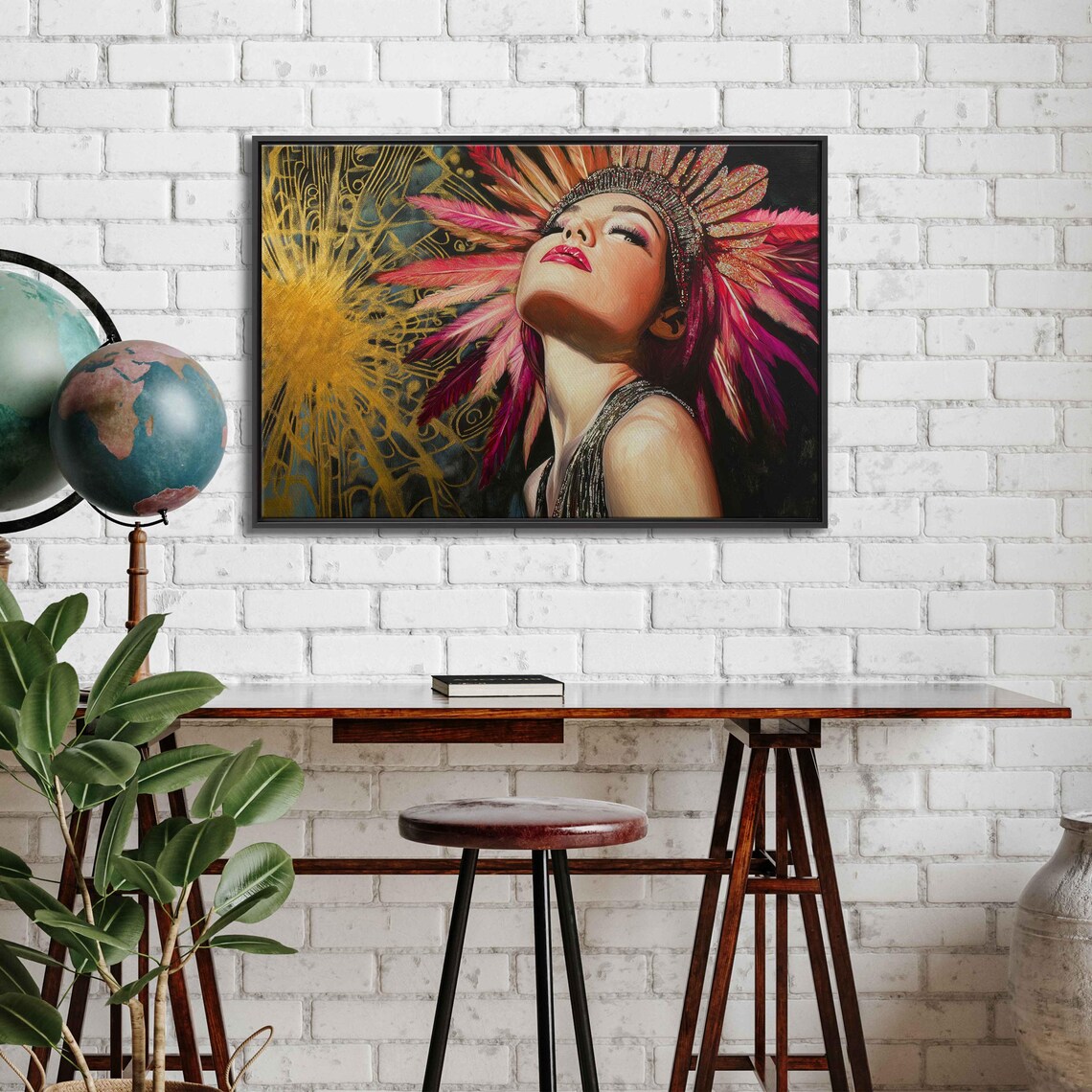 Art Deco Showgirl Feathered Headdress Glamour Portrait Poster - Image 3