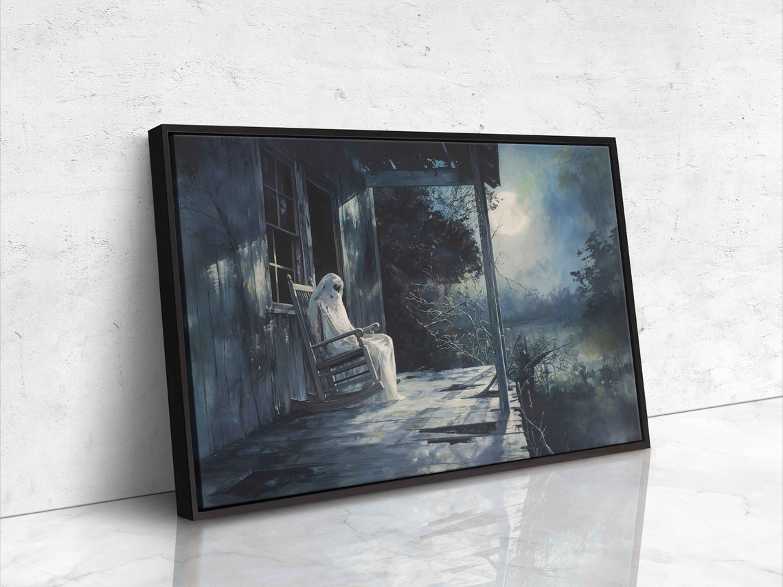 Ghost In Rocking Chair On Old Porch Moonlit Night Haunted Poster - Image 4