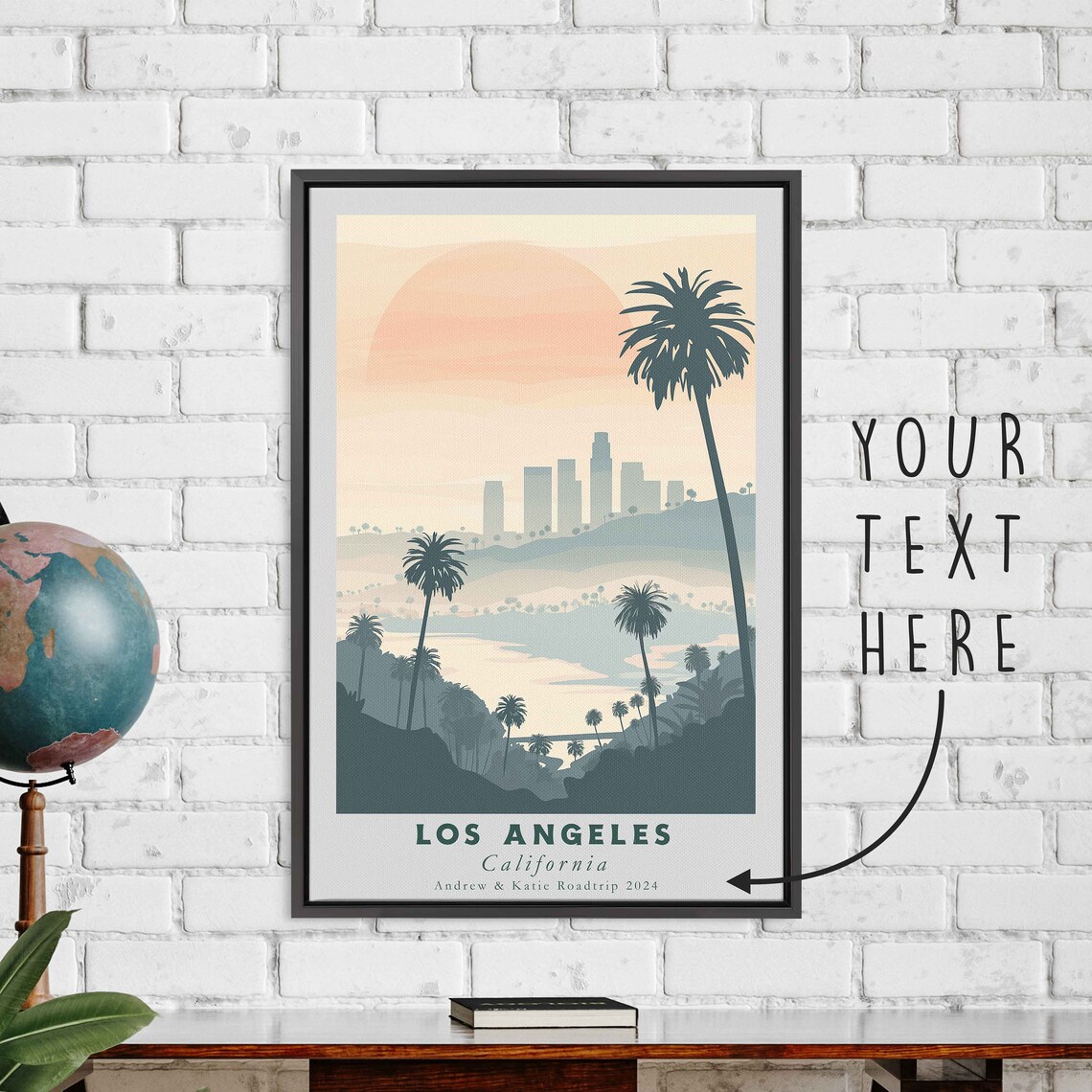 Los Angeles California Sunset Palms Misty Skyline Beach Travel Poster - Image 3
