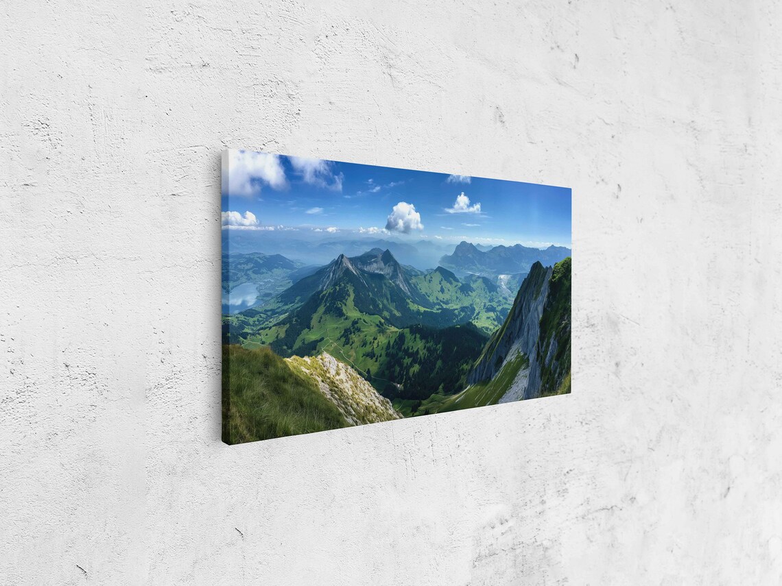 High Mountain Ridge Over Looking Lush Green Valley Wall Art Print Rustic Painting Mountainside Poster Ready To Hang - Image 4