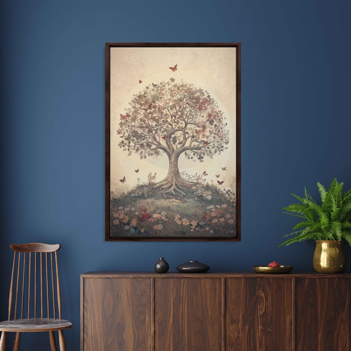 Tree Of Life Vintage Style Pastel Butterflies Botanical Art Print - Image 3